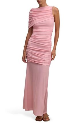Ever New Elouise Asymmetric Sleeve Mesh Maxi Dress in Pink at Nordstrom, Size 14