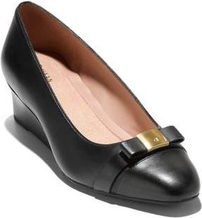 Cole Haan Malta Bow Wedge Pump in Black Leather at Nordstrom Rack, Size 7.5