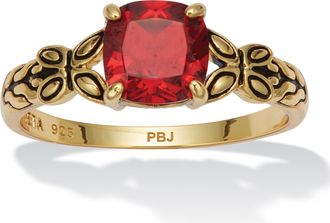 Palm Beach Jewelry Cushion Cut Birthstone Ring in Gold-plated Sterling Silver