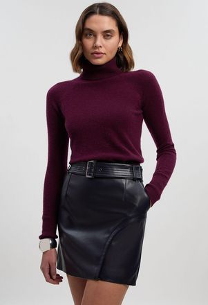 Karen Millen Womens Faux Leather Mini Skirt - Navy Nylon - Size 14 UK