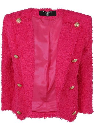 Balmain Womens 8 Button Tweed Spencer Jacket - Dusty Pink Nylon - Size EU 40 (Womens)