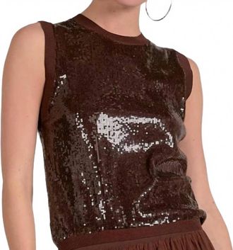Elan Sequins Sleeveless Top In Chocolate