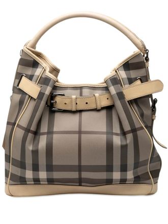 Burberry Borsa a spalla Walden media in tela cerata Smoked Check con cintura 2000-2017 - Marrone
