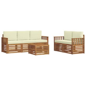 vidaXL Juegos De Sof&aacute;s 6 Pcs Natural Y Crema Madera De Acacia S&oacute;lida Vidaxl