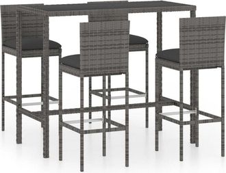 vidaXL Vidaxl - 5 Piece Garden Bar Set with Cushions Poly Rattan Grey
