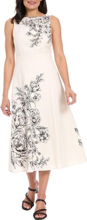London Times Placement Print Midi Dress in Cream/Black at Nordstrom Rack, Size 10