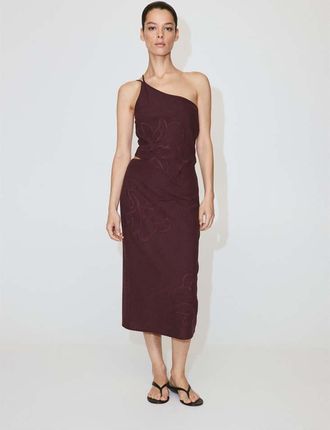 Mango Gonna lino ricamo floreale granato - Donna - 36 - MANGO