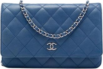 Chanel Pre-owned Wallet on Chain - Dames - Vintage Schoudertas - Blauw - ONE Size - Leer - Vintage