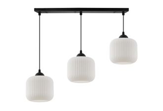 OEM L&aacute;mpara Colgante Riffle Negra 3 Pantallas Cilindricas Planas Blancas E27
