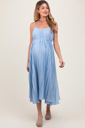Pinkblush Pleated Sash Tie Midi Dress in Light Blue at Nordstrom, Size Medium
