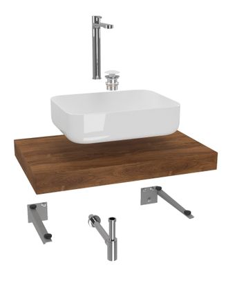 Puma Naturel - Conjunto De Ba&ntilde;o Sat Con Encimera De Lavabo Dolce 80x8x50 Cm, Roble Charleston Ksetdo7