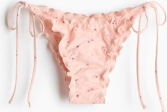 H&M Cheeky Tie-Tanga-Bikinihose - Pfirsichrosa/Gebl&uuml;mt