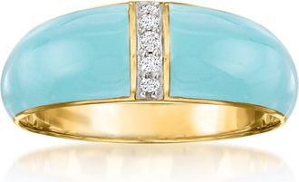 Ross-Simons Pastel Blue Enamel Dome Ring With Diamonds in 18kt Gold Over Sterling