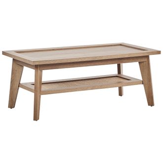 Beliani Beliani - Mesa De Centro Madera Clara 100 X 50 Cm Rat&aacute;n Estante R&uacute;stico Simla