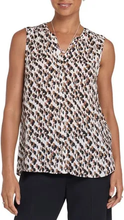 NYDJ Print Pleat Back Sleeveless Split Neck Blouse (Nordstrom Exclusive) in Geo Gala at Nordstrom, Size Xx-Small