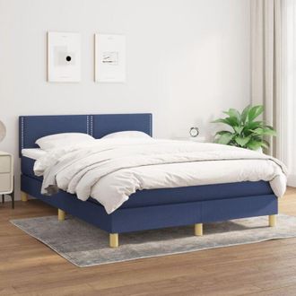 vidaXL Cama Box Spring Con Colch&oacute;n Tela Azul 140x200 Cm Vidaxl