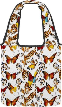 Generic Art Butterflies Leopard Reversible Canvas Shoulder Tote - Double-Sided Print, 12oz Cotton, 27cm Drop, Fold-Flat Bag for Travel, Shopping, Street Outin