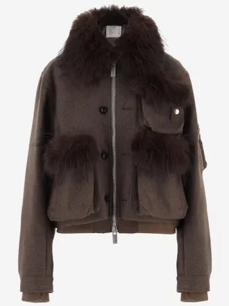 sacai Wool with Faux Fur Inserts Jacket - Brown