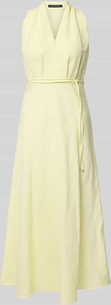 Luisa Cerano Luisa Cerano Midikleid mit V-Ausschnitt und Bindeg&uuml;rtel in Hellgelb, Gr&ouml;&szlig;e 34