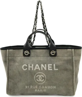 Chanel Black Gray Canvas Shoulder Bag Tote Bag (Pre-Owned)