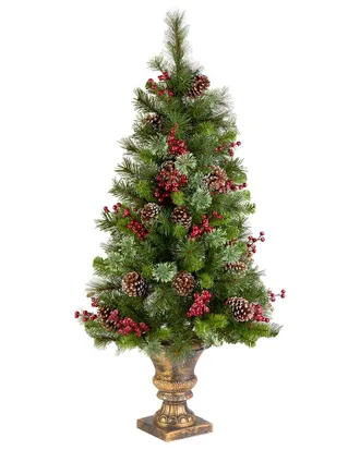 National Tree Company 4Ft Iced Berry Pine Entrance Tree In Dark Bronze Urn