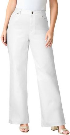Roaman's Plus Size 24/7 Stretch Wide Leg Jean in White Denim at Nordstrom, Size 30Short