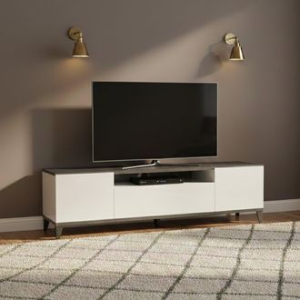 Dmora Dmora - Mueble Tv Para Sal&oacute;n, Made In Italy, Mueble Tv Con 2 Puertas Y 1 Caj&oacute;n, 160x40h47 Cm, Blanco Brillo Y Pizarra, Con Embalaje Reforzado