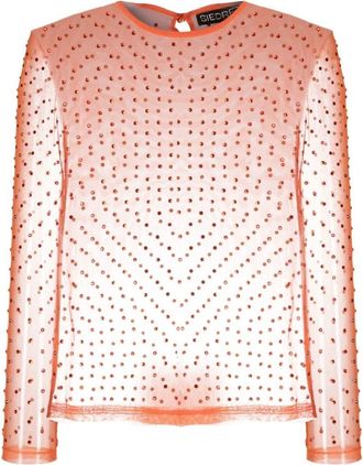 Siedres Desta Sheer Blouse - Dames - Longsleeves - Oranje - M - Polyester - Tops
