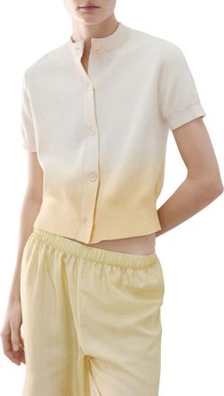Mango Gradient Short Sleeve Cotton Cardigan in Pastel Yellow at Nordstrom, Size Medium