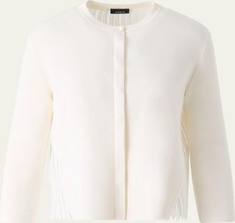 Akris Wave Guipure Silk Knit Crewneck Cardigan