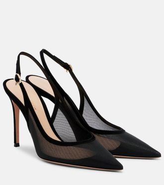 Gianvito Rossi Suede-trimmed slingback pumps