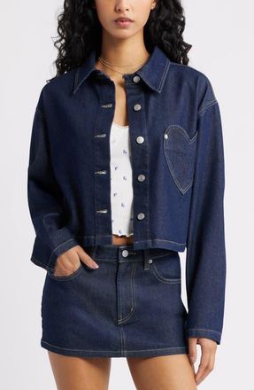 BP. Heart Pocket Crop Denim Shacket in Rinse Wash at Nordstrom, Size Xx-Small