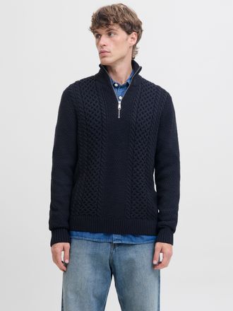 Jack & Jones Troyer JACK & JONES JJPAUL KNIT HALF ZIP, Herren, Gr. L, sky captain, Strick, Obermaterial: 82% Polyacryl, 18% Baumwolle, unifarben, regular fit norma