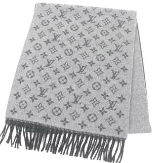 Louis Vuitton Pre-owned Scarves, male, Gray, Size: ONE SIZE Pre-owned Monogram Gradient Wool Blend Scarf