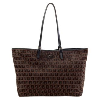 Fendi Brown Canvas Leather Tote Bag (Pre-Owned)