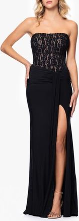 Betsy & Adam Sequin Lace Bodice Strapless Gown in Black/Nude at Nordstrom, Size 10