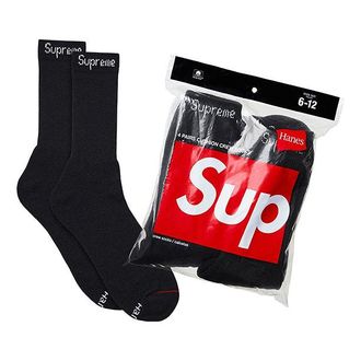 SUPREME x Hanes Crew Socks (4 Pack) Black SUP-SS18-569