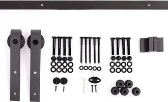 HOMCOM 200 Cm Herraje Para Puerta Corredera De Madera Kit De Accesorios Gu&iacute;a De Riel Con Tornillos Carga M&aacute;x. 90 Kg Acero Al Carbono Marr&oacute;n