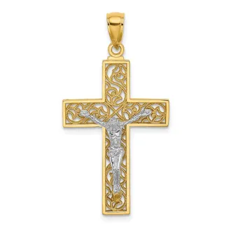 Diamond2Deal 10k Two-tone Crucifix Pendant