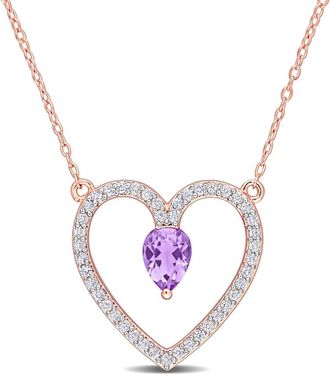 Amour 1 1/8 CT TGW Amethyst and White Topaz Open Heart Pendant with Chain In Rose Plated Sterling Silver