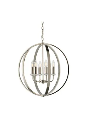 Netlighting Ritz 6 Light Ceiling Pendant Bright Nickel & Clear Faceted Acrylic E14 in Grey