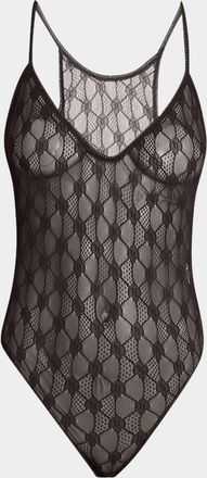 Isabel Marant Mildy Plunging Sheer Lace Bodysuit
