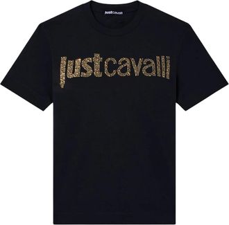 Just Cavalli T-Shirts, female, Black, Size: L Cotton T-shirt With Logo