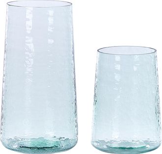 Beliani Conjunto De 2 Jarrones De Vidrio Transparente Motivo De Cara Accesorio Decorativo Moderno Interior Kulche