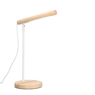 Forlight Arlo L&aacute;mpara De Escritorio Led De Madera Natural. Flexo De Escritorio De Acero Blanco Y Madera Con Luz Neutra 4000k