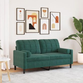 vidaXL Sof&aacute; De 2 Plazas Con Cojines Terciopelo Verde Oscuro 140 Cm Vidaxl