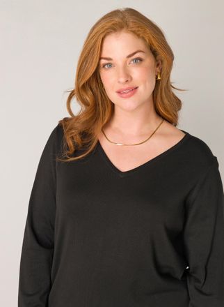 Base Level Curvy Strickpullover BASE LEVEL CURVY Anine, Damen, Gr. 44, schwarz, Strick, Obermaterial: 80% Viskose, 20% Polyamid, unifarben, figurbetont h&uuml;ftbedeckend, 