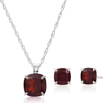 MAX + STONE 925 Sterling Silver Cushion Cut Gemstone Stud Earrings and Pendant Necklace