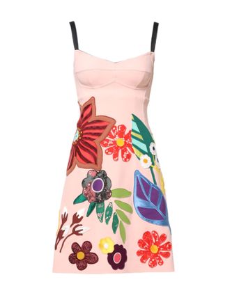 Dolce & Gabbana Pink Floral Print Spaghetti Strap Mini Womens Dress