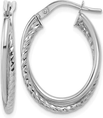 Diamond2Deal 14K White Gold Polished Textured Oval Shape Hoop Earrings